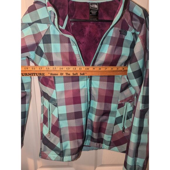 The North Face Coat Women’s XS Extra Small Hooded Jacket Green Purple Plaid - Picture 6 of 14